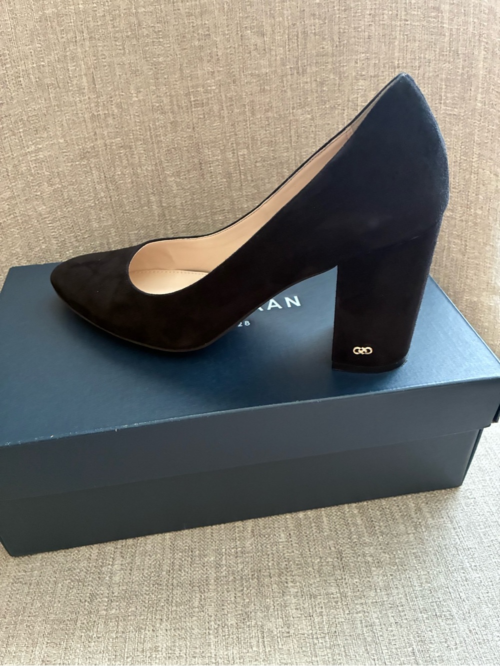 Cole Haan Alanna block heel pump in black suede. - Picture 4 of 11